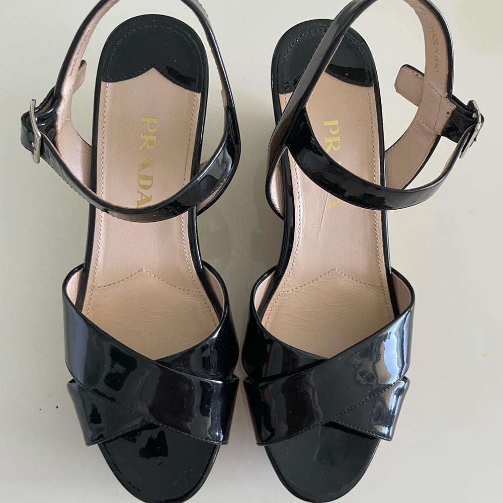 Prada Patent Leather Cork Wedge Sandals Sz.37.5 - image 5